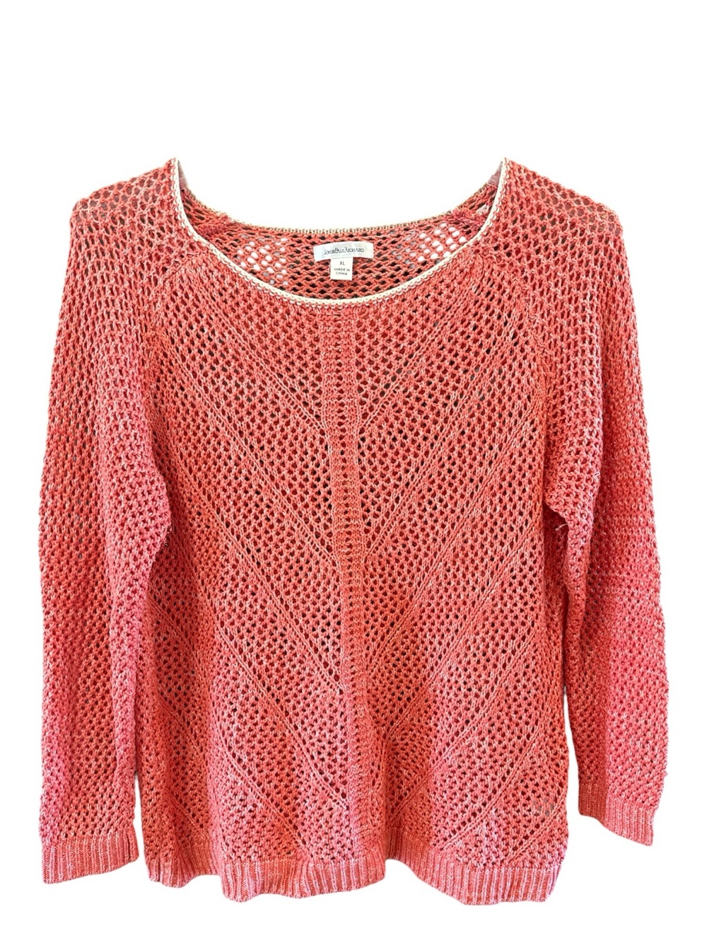 JohnPaulRichard Coral Open-Weave Scoop Neck Sweater